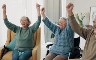 Senior friend group enjoying senior living communities in macomb